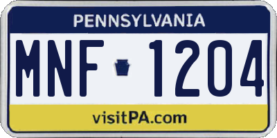 PA license plate MNF1204