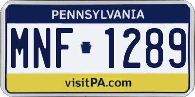 PA license plate MNF1289