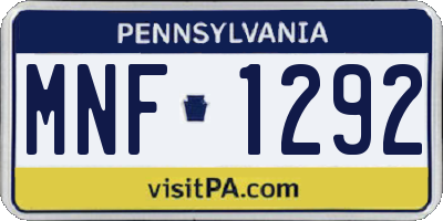 PA license plate MNF1292