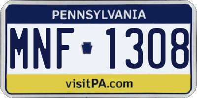 PA license plate MNF1308