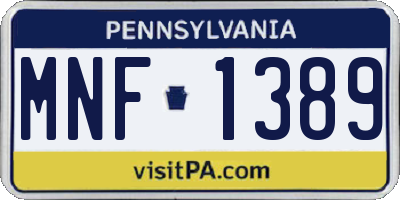 PA license plate MNF1389