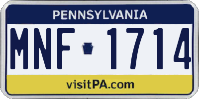 PA license plate MNF1714