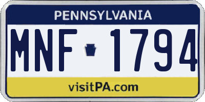 PA license plate MNF1794