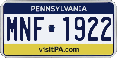 PA license plate MNF1922