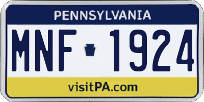 PA license plate MNF1924