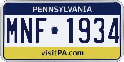 PA license plate MNF1934