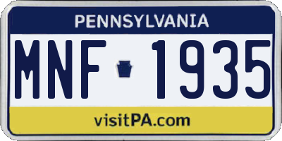 PA license plate MNF1935