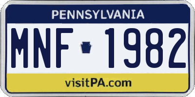 PA license plate MNF1982