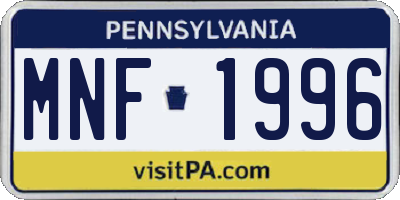 PA license plate MNF1996