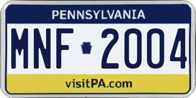 PA license plate MNF2004