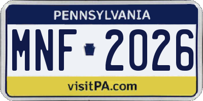 PA license plate MNF2026