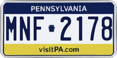 PA license plate MNF2178
