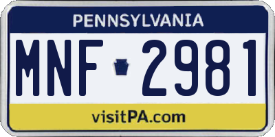 PA license plate MNF2981