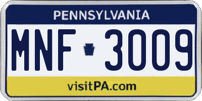 PA license plate MNF3009