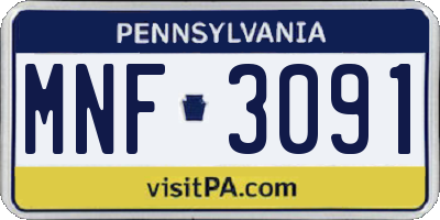 PA license plate MNF3091