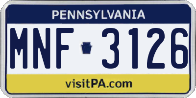 PA license plate MNF3126