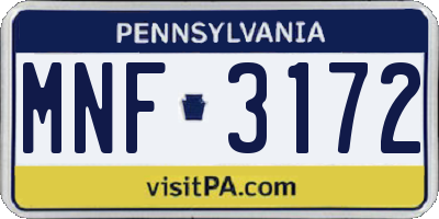 PA license plate MNF3172