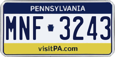 PA license plate MNF3243