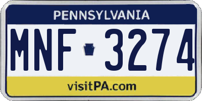 PA license plate MNF3274