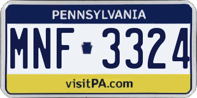 PA license plate MNF3324