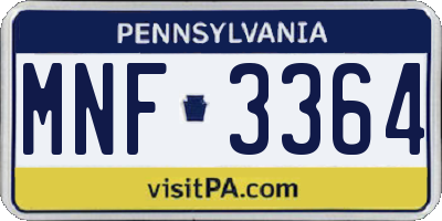 PA license plate MNF3364