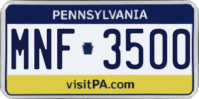 PA license plate MNF3500