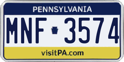 PA license plate MNF3574