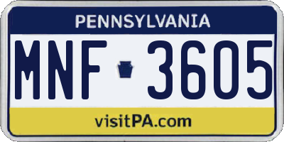 PA license plate MNF3605