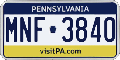PA license plate MNF3840