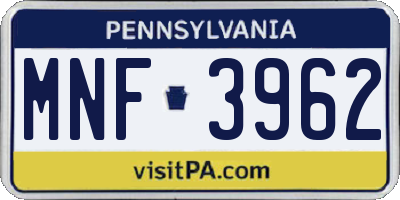 PA license plate MNF3962