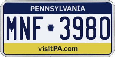 PA license plate MNF3980