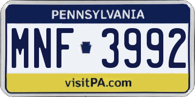 PA license plate MNF3992