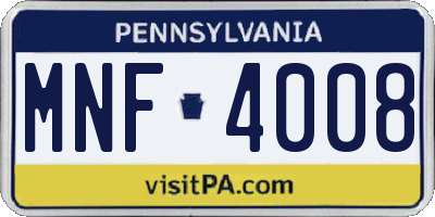 PA license plate MNF4008
