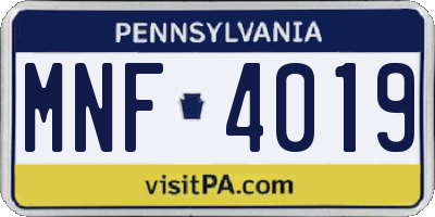 PA license plate MNF4019