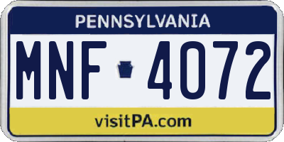 PA license plate MNF4072