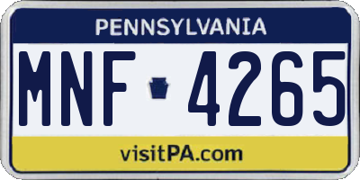 PA license plate MNF4265