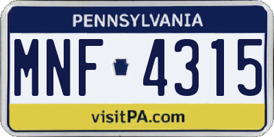 PA license plate MNF4315