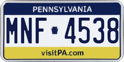 PA license plate MNF4538