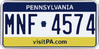 PA license plate MNF4574