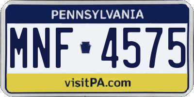 PA license plate MNF4575