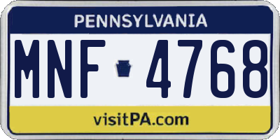PA license plate MNF4768
