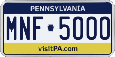 PA license plate MNF5000