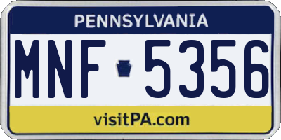 PA license plate MNF5356