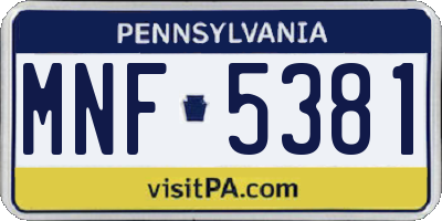 PA license plate MNF5381