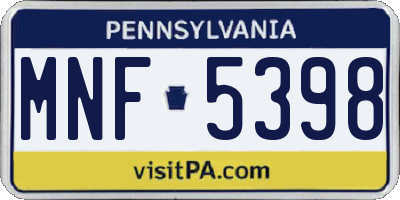 PA license plate MNF5398