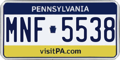 PA license plate MNF5538