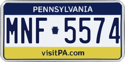 PA license plate MNF5574