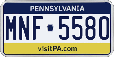 PA license plate MNF5580