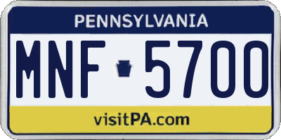 PA license plate MNF5700
