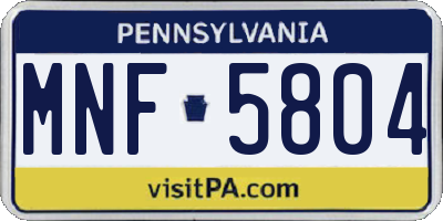 PA license plate MNF5804